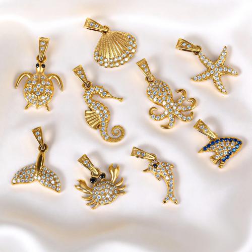 Stainless Steel Animal Pendants 316L Stainless Steel plated ocean design & DIY & with rhinestone Sold By PC