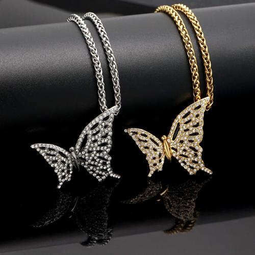 Stainless Steel Animal Pendants Butterfly plated DIY & Unisex & with rhinestone Sold By PC