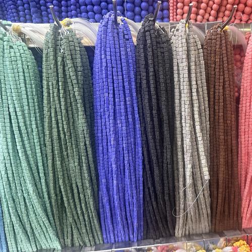 Natural Lava Beads Square DIY Sold Per Approx 38 cm Strand