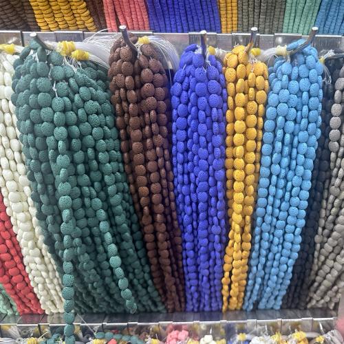 Natural Lava Beads Flat Round DIY Sold Per Approx 38 cm Strand