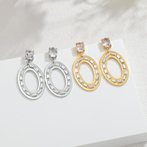 Stainless Steel Drop Earring plated for woman & with cubic zirconia Sold By Pair