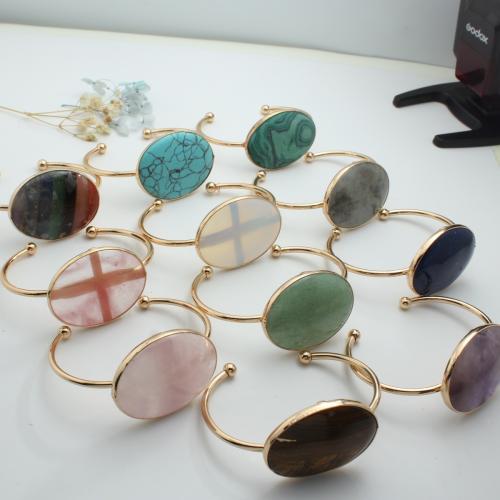 Gemstone Cuff Bangle with Brass Flat Oval & Unisex Sold By PC