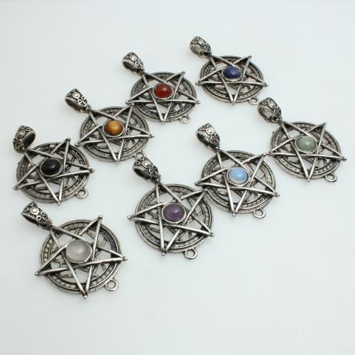 Gemstone Pendants Jewelry Zinc Alloy with Gemstone pentagram plated vintage & DIY Sold By PC