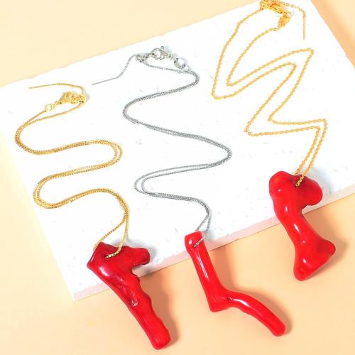 Aço inoxidável 304 colar, with coral sintetico, Filial, unissex & Vario tipos a sua escolha, coral size 10-30mm, comprimento Aprox 42 cm, vendido por PC