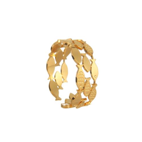 Stainless Steel Finger Ring Fish gold color plated adjustable & for woman & hollow 7mm US Ring Sold By PC