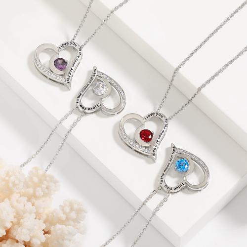 Cubic Zirconia Micro Pave Brass Pendant Heart platinum color plated adjustable & rolo chain & micro pave cubic zirconia & for woman & enamel nickel lead & cadmium free 1.8mm Sold Per 46 cm Strand