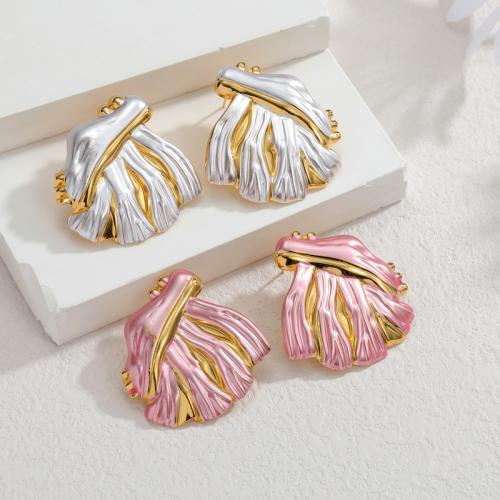 Ανοξείδωτο χάλυβα Stud σκουλαρίκια, Από ανοξείδωτο χάλυβα, χρώμα επίχρυσο, για τη γυναίκα & σμάλτο, περισσότερα χρώματα για την επιλογή, 37x39mm, Sold Με Ζεύγος