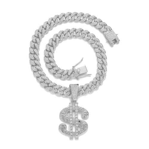 Zinc Alloy Jewelry Necklace plated for man & with rhinestone 13mm Sold Per Approx 50 cm Strand