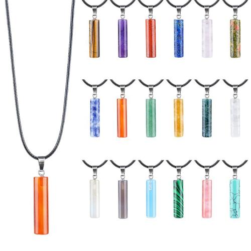 Natural Gemstone Necklace with leather cord with 5cm extender chain Column & Unisex & adjustable Sold Per Approx 45 cm Strand