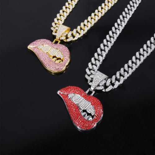 Stainless Steel Pendants Lip plated & for woman & with rhinestone Length Approx 50 cm Sold By PC