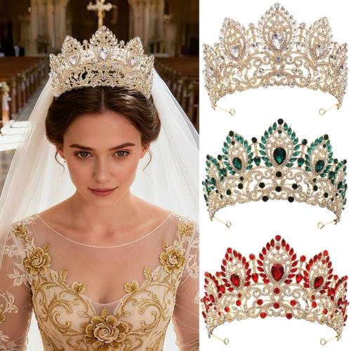 Bridal Tiaras Zinc Alloy Crown gold color plated for woman & with rhinestone & hollow Sold By PC