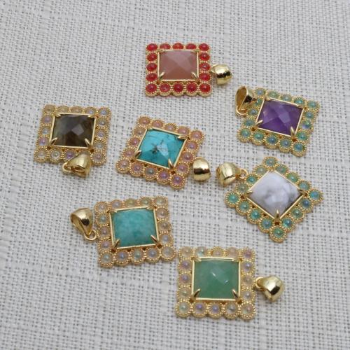 Gemstone Hängen Smycken, Ädelsten, med Mässing, Square, guldfärg pläterade, DIY & olika material för val, 17x25mm, Säljs av PC