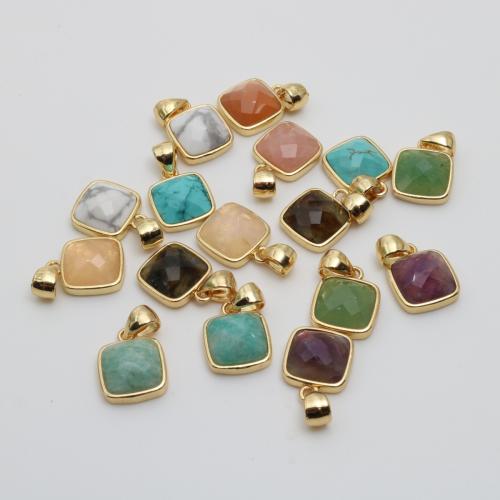Gemstone Hängen Smycken, Ädelsten, med Zink Alloy, Square, guldfärg pläterade, DIY & olika material för val, 17x25mm, Säljs av PC