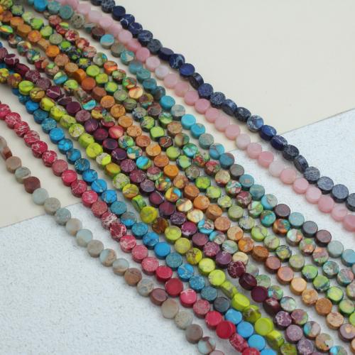 Gemstone šperky Korálky, Dojem Jasper, Flat Round, DIY, více barev na výběr, 6x6x3mm, Cca 63PC/Strand, Prodáno za Cca 38 cm Strand