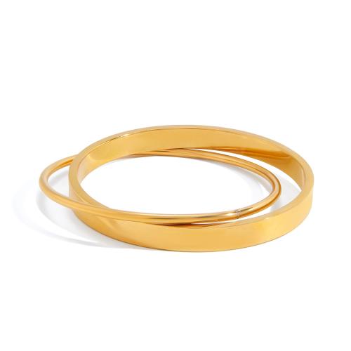 Stainless Steel Bangle gold color plated Double Layer & for woman 2.2mm 6.6mm Inner Approx 61.9mm Sold By PC
