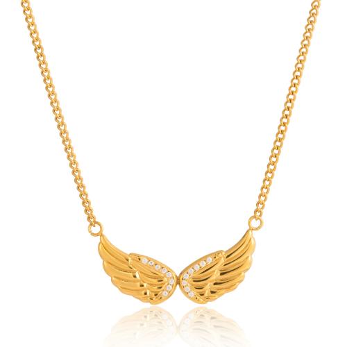 Collana in acciaio inossidabile, acciaio inox, with 5cm extender chain, placcato color oro, regolabile & Micro spianare cubic zirconia & per la donna, Venduto per Appross. 42 cm filo