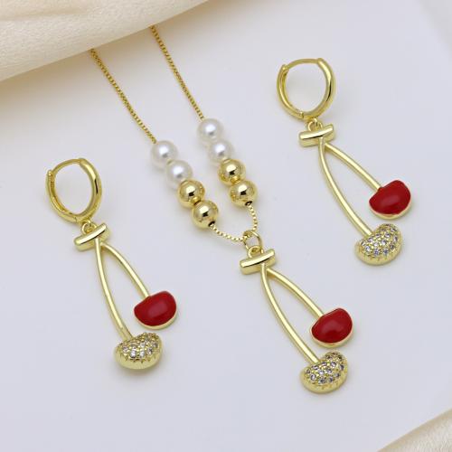 Micro zirconi Pave ottone Jewelry Set, with perla in plastica, placcato color oro, stili diversi per la scelta & Micro spianare cubic zirconia & per la donna & smalto, nessuno, Lunghezza Appross. 50 cm, Venduto da set