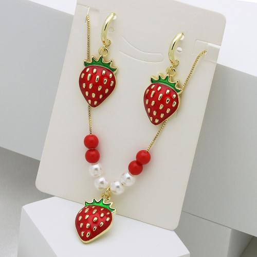 Mosazné šperky Set, Mosaz, s Plastové Pearl, barva pozlacený, různé styly pro výběr & pro ženy & smalt, více barev na výběr, Délka Cca 50 cm, Prodáno By nastavit