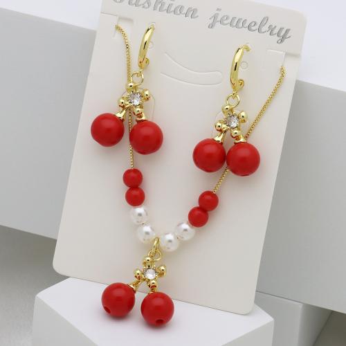 Micro zirconi Pave ottone Jewelry Set, with perla in plastica, placcato color oro, stili diversi per la scelta & Micro spianare cubic zirconia & per la donna & smalto, nessuno, Lunghezza Appross. 50 cm, Venduto da set