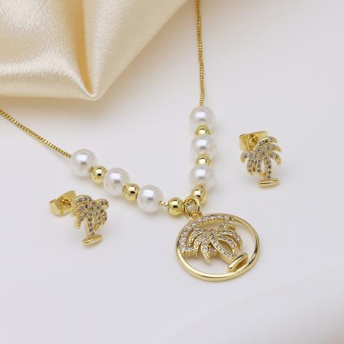 Micro zirconi Pave ottone Jewelry Set, with perla in plastica, placcato color oro, stili diversi per la scelta & Micro spianare cubic zirconia & per la donna, nessuno, Lunghezza 50 cm, Venduto da set