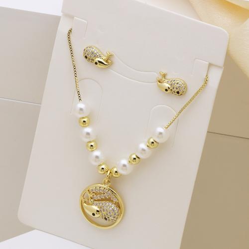 Micro zirconi Pave ottone Jewelry Set, with perla in plastica, placcato color oro, stili diversi per la scelta & Micro spianare cubic zirconia & per la donna, nessuno, Lunghezza Appross. 50 cm, Venduto da set