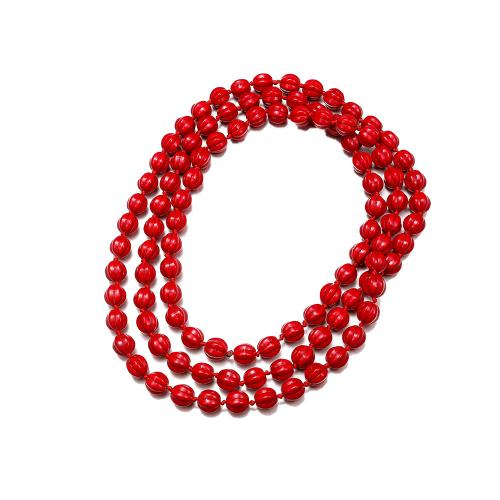 Syntetisk Turkis Halskæde, Græskar, folk stil & Unisex & emalje, rød, 8x8mm, Længde Ca. 1.2 m, Solgt af PC