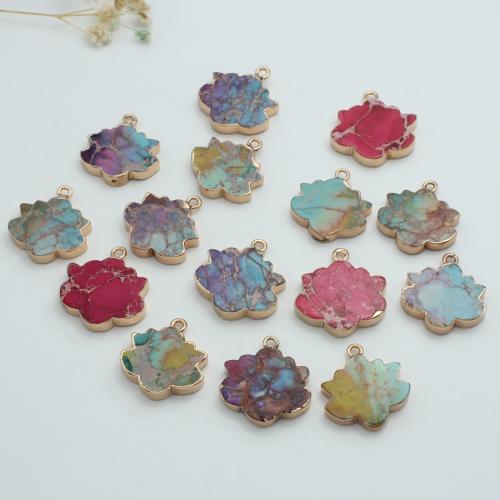 Natural Imperial Jasper Pendants Impression Jasper Lotus random style & DIY mixed colors Sold By PC