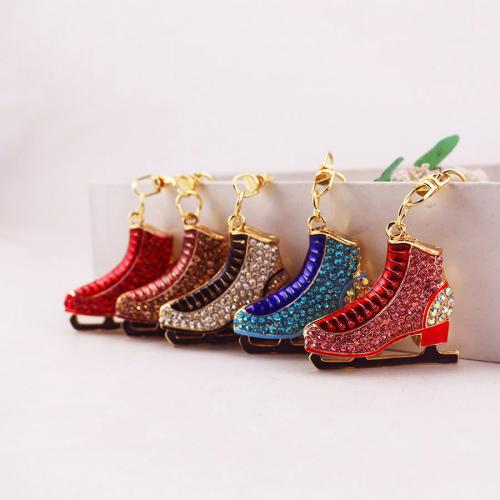 Key Chain, Zinc Alloy, guldfarve belagt, emalje & med rhinestone, flere farver til valg, 44x15x124mm, Solgt af PC