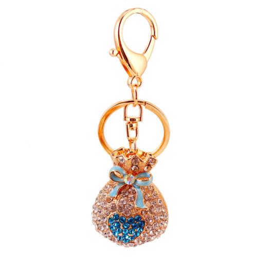 Bag Purse Charms Keyrings Keychains Zinc Alloy Money Bag gold color plated enamel & with rhinestone nickel lead & cadmium free Sold By PC