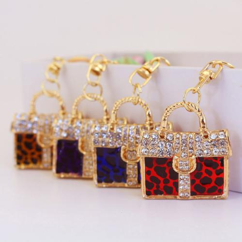 Bag Purse Charms Keyrings Keychains Zinc Alloy Handbag gold color plated enamel & with rhinestone nickel lead & cadmium free Sold By PC