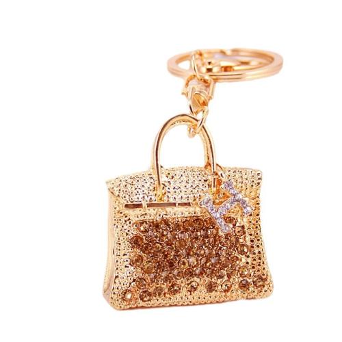 Bag Purse Charms Keyrings Keychains Zinc Alloy Handbag gold color plated with rhinestone nickel lead & cadmium free Sold By PC