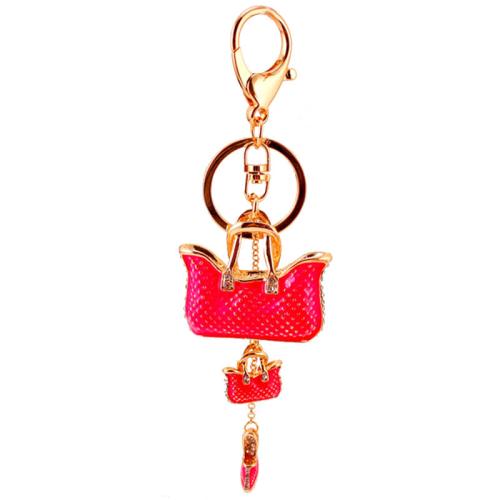 Bag Purse Charms Keyrings Keychains Zinc Alloy Handbag gold color plated enamel & with rhinestone nickel lead & cadmium free Sold By PC
