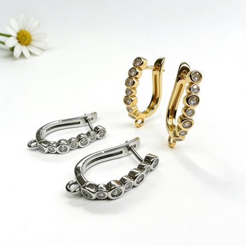 Messing Earring Drop Component, forgyldt, du kan DIY & med cubic zirconia, flere farver til valg, nikkel, bly & cadmium fri, 14x22mm, Solgt af par