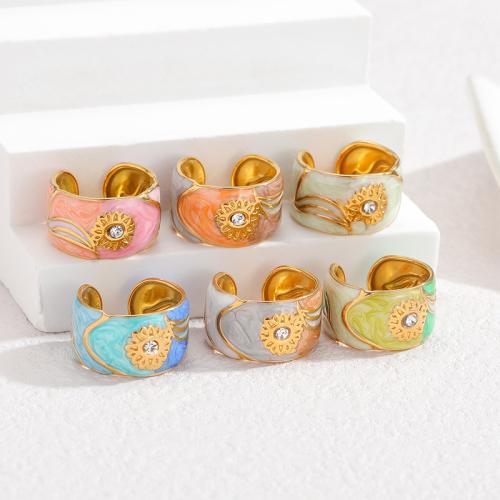 Emalia Stal nierdzewna Ring Finger, Platerowane w kolorze złota, dla kobiety & z kamieniem, dostępnych więcej kolorów, 12mm, rozmiar:7, sprzedane przez PC