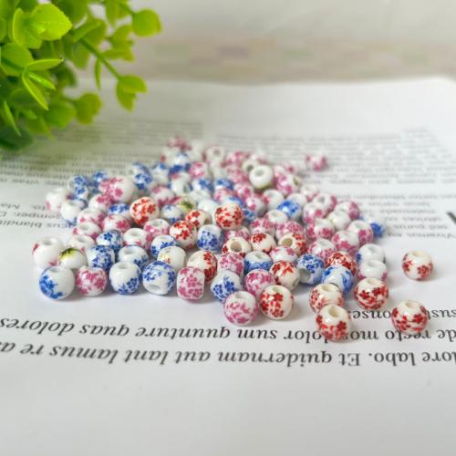 Printing Porcelain Beads Round DIY & with flower pattern 6mm Approx 2.4mm Sold By PC