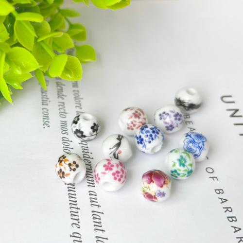 Printing Porcelain Beads DIY & with flower pattern & decal 10mm Sold By PC