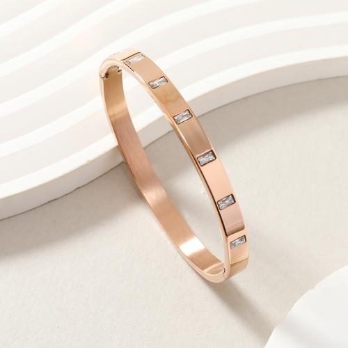 304 Cruach dhosmálta Bangle, plátáilte, jewelry faisin & unisex & le rhinestone, dathanna níos mó le haghaidh rogha, Trastomhas Istigh:Thart 60mm, Díolta De réir PC