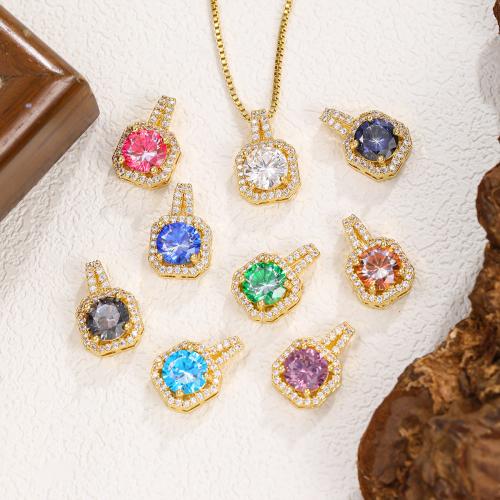 Terningformet Zirkon Micro Pave Messing vedhæng, Geometrisk mønster, guldfarve belagt, du kan DIY & Micro Pave cubic zirconia, flere farver til valg, 10x10mm, Solgt af PC