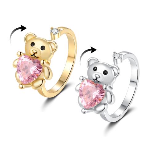 Brass Cuff Finger Ring Bear plated rotatable & for woman & with rhinestone Sold By PC