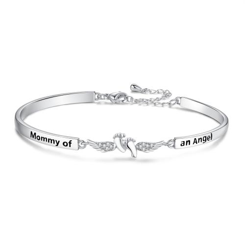 Brass Bracelet Footprint platinum plated & with letter pattern & micro pave cubic zirconia & for woman Inner Approx 60mm Sold By PC