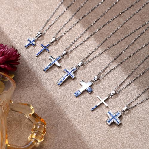 304 acciaio inox collana, with 5cm extender chain, Croce, stili diversi per la scelta & per la donna & con strass, Lunghezza Appross. 45 cm, Venduto da PC