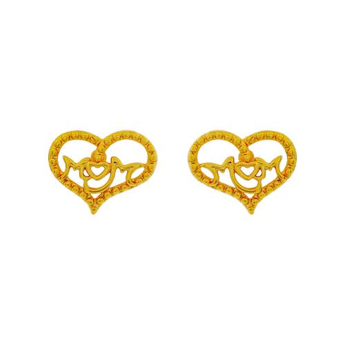 Kobberlegering Stud Earring, Heart, guldfarve belagt, Mother Day Smykker & for kvinde & hule, Solgt af par