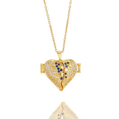 Messing Halskette, Herz, plattiert, Oval-Kette & für Frau & mit Strass, keine, Länge ca. 45 cm, verkauft von PC