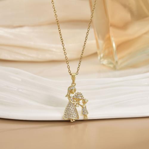 metal collar, con 5cm extender cadena, chapado en color dorado, Joyería Día de la Madre & cadena oval & micro arcilla de zirconia cúbica & para mujer, longitud aproximado 40 cm, Vendido por UD