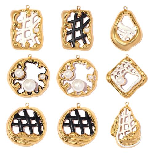 Stainless Steel Pendants 304 Stainless Steel with ABS Plastic Pearl gold color plated DIY & enamel & hollow Sold By Bag