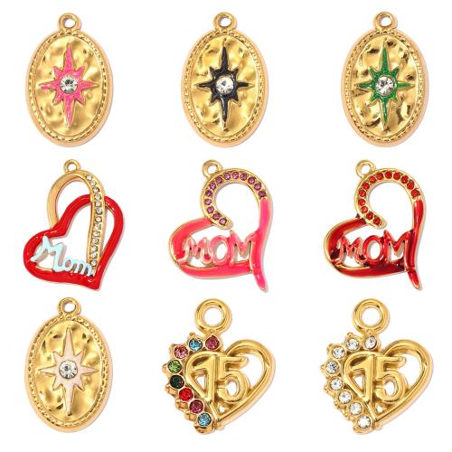 Ciondoli gioielli in acciaio inox, 304 acciaio inox, placcato, DIY & stili diversi per la scelta & smalto & con strass, 3PC/borsa, Venduto da borsa