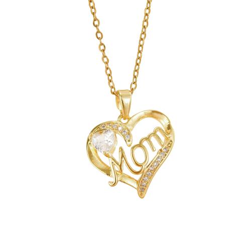 Brass Necklace Heart gold color plated Mother Day Jewelry & for woman & with rhinestone Length Approx 45 cm Sold By PC