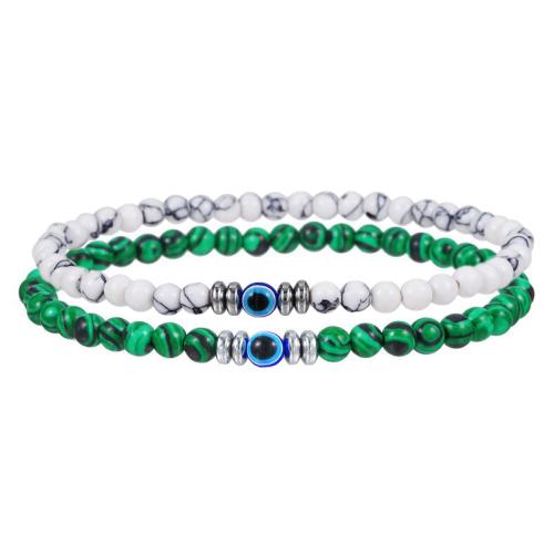 Synthetic Gemstone Bracelet with Glass Beads fashion jewelry & for man Round 4mm Sold per Approx 19 cm  Strand