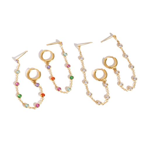 Brinco de gota de aço inoxidável, banhado, joias de moda & para mulher & com strass, Mais cores pare escolha, 12.50x44.10mm, vendido por par