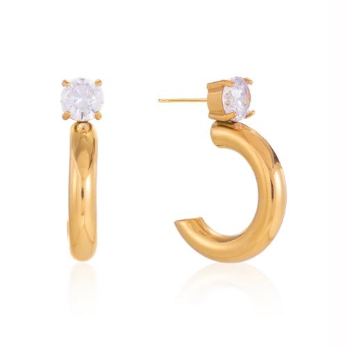 Stainless Steel Stud Earrings with Cubic Zirconia 18K gold plated fashion jewelry & for woman Sold By Pair